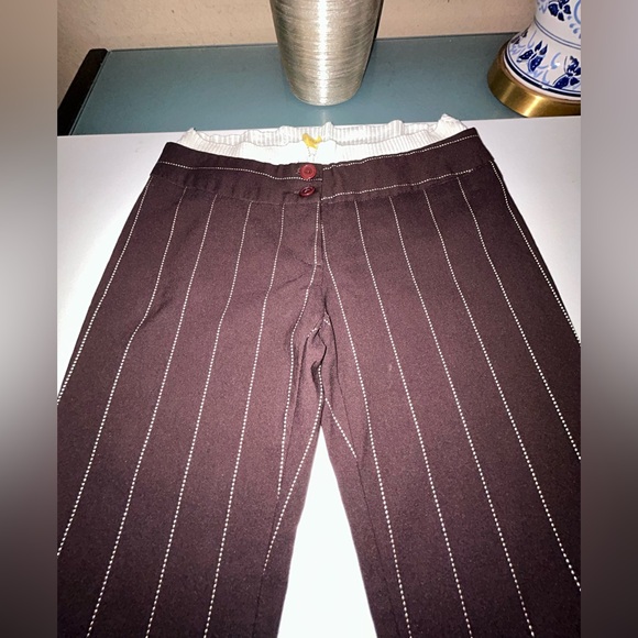 Y2K Brown Flare Leg Pants White Stripes Medium - Picture 6 of 13